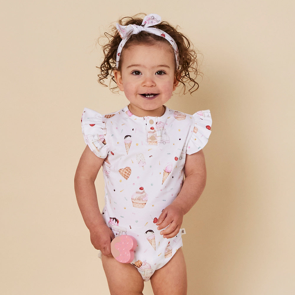 Ice Creams Short Sleeve Organic Bodysuit with Frill - View 7