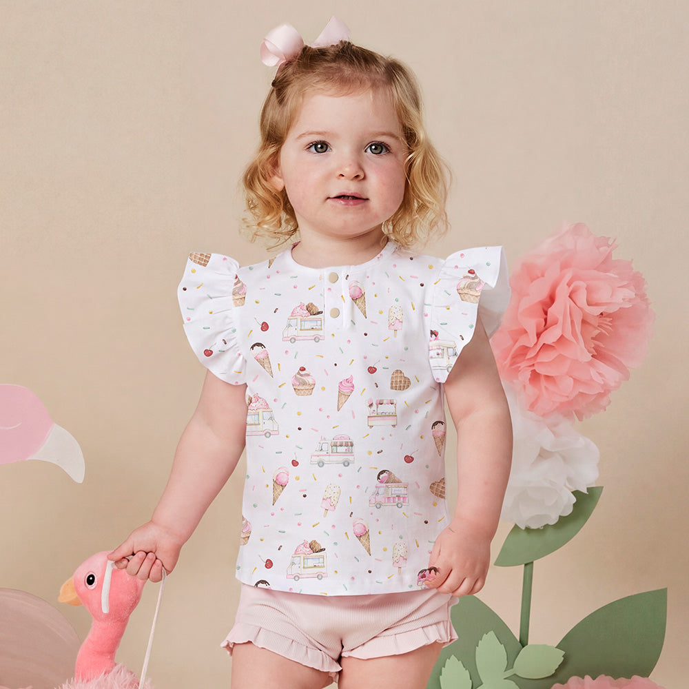 Ice Creams Organic Short Sleeve Top with Frill - View 1