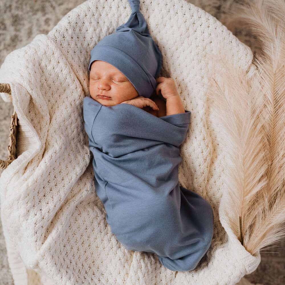 Indigo Organic Baby Swaddle with Beanie For Boys | Snuggle Hunny