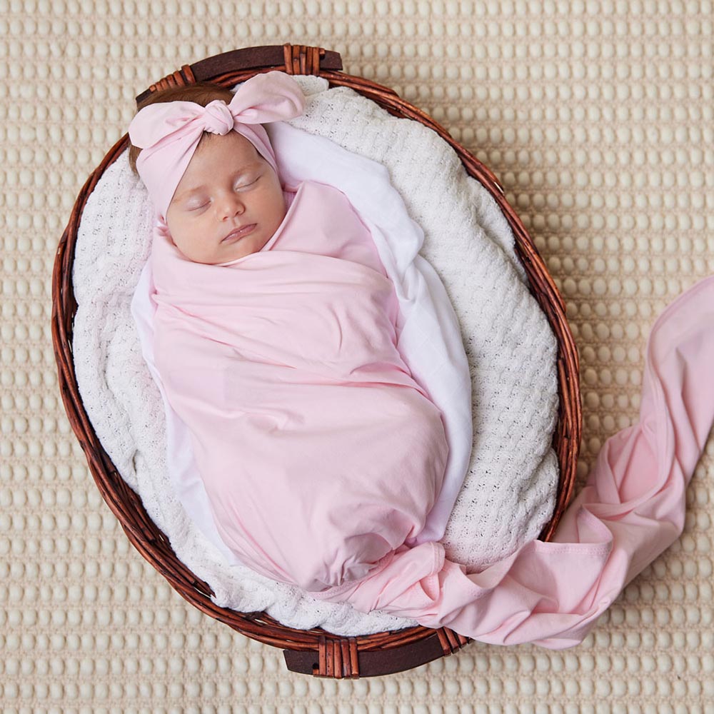 Baby Pink Organic Jersey Wrap & Topknot Set - View 1