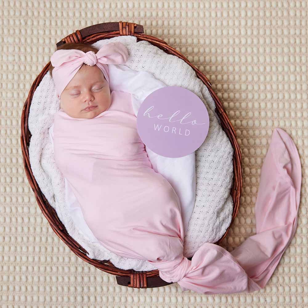 Baby Pink Organic Jersey Wrap & Topknot Set - View 3