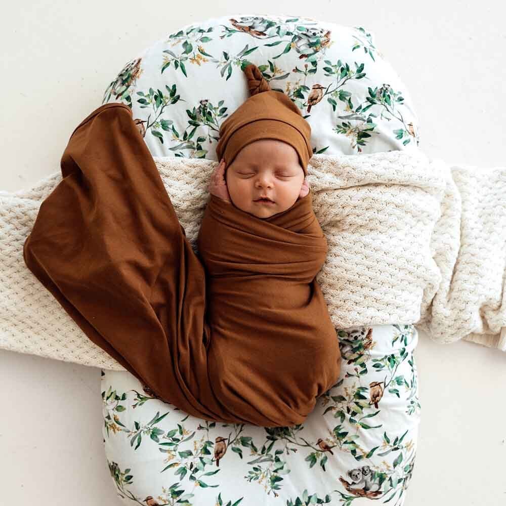 Bronze Baby Jersey Wrap & Beanie Set-Snuggle Hunny