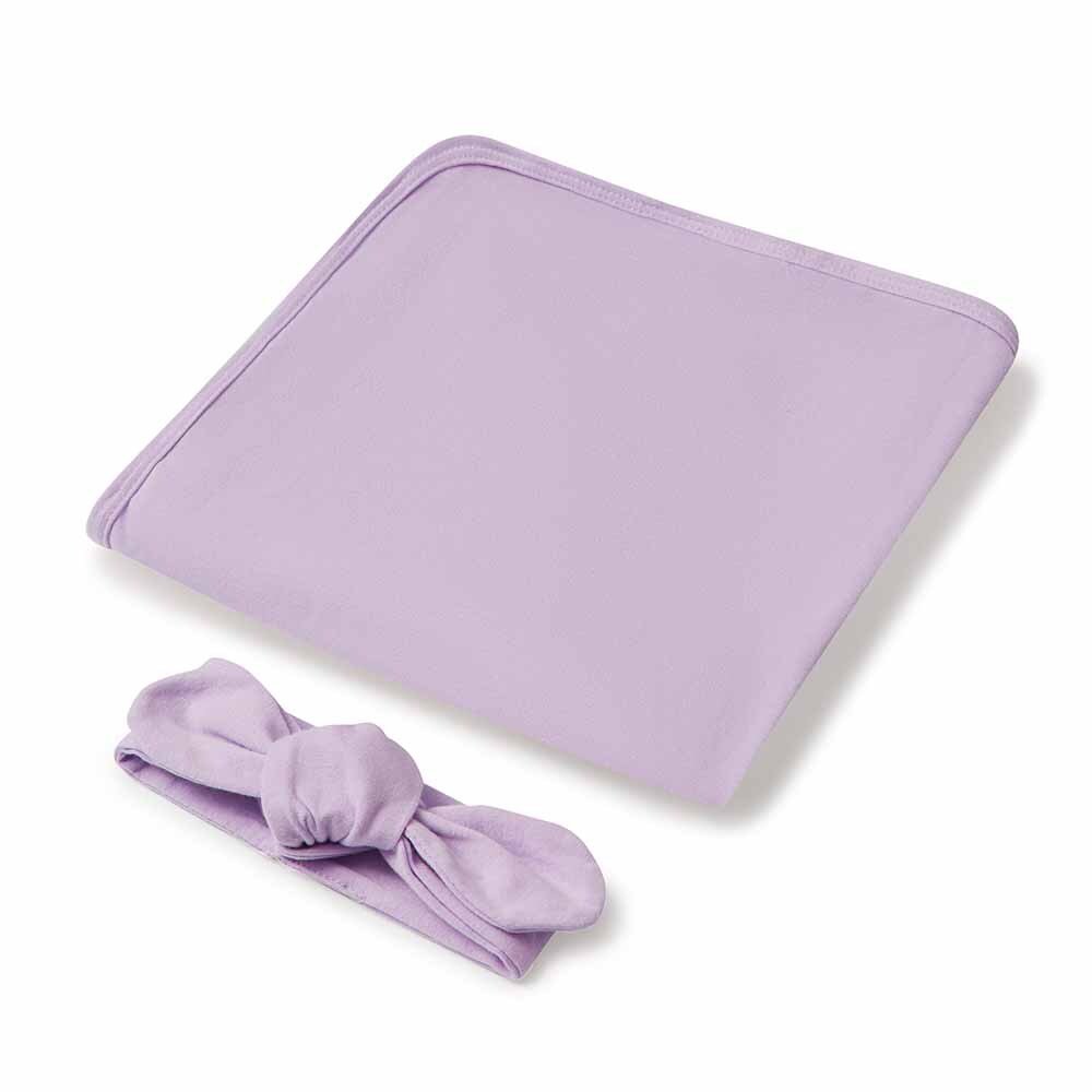 Lilac Baby Jersey Wrap & Topknot Set - View 2
