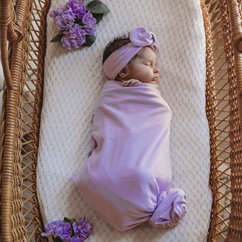 Lilac Baby Jersey Wrap & Topknot Set - View 6