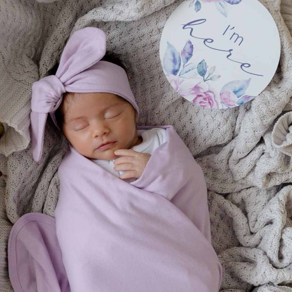 Lilac Baby Jersey Wrap & Topknot Set - View 8