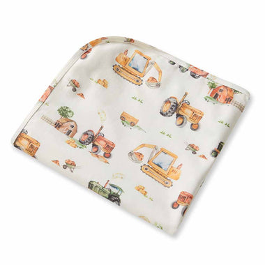Jersey Wraps - Diggers & Tractors Organic Jersey Wrap & Beanie Set