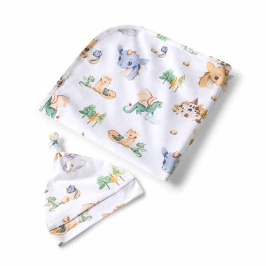 Dragon Organic Jersey Wrap & Beanie Set-Snuggle Hunny
