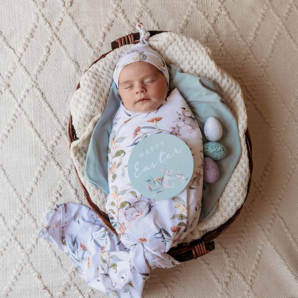 Easter Bilby Organic Jersey Wrap & Beanie Set + Milestone Card - View 5