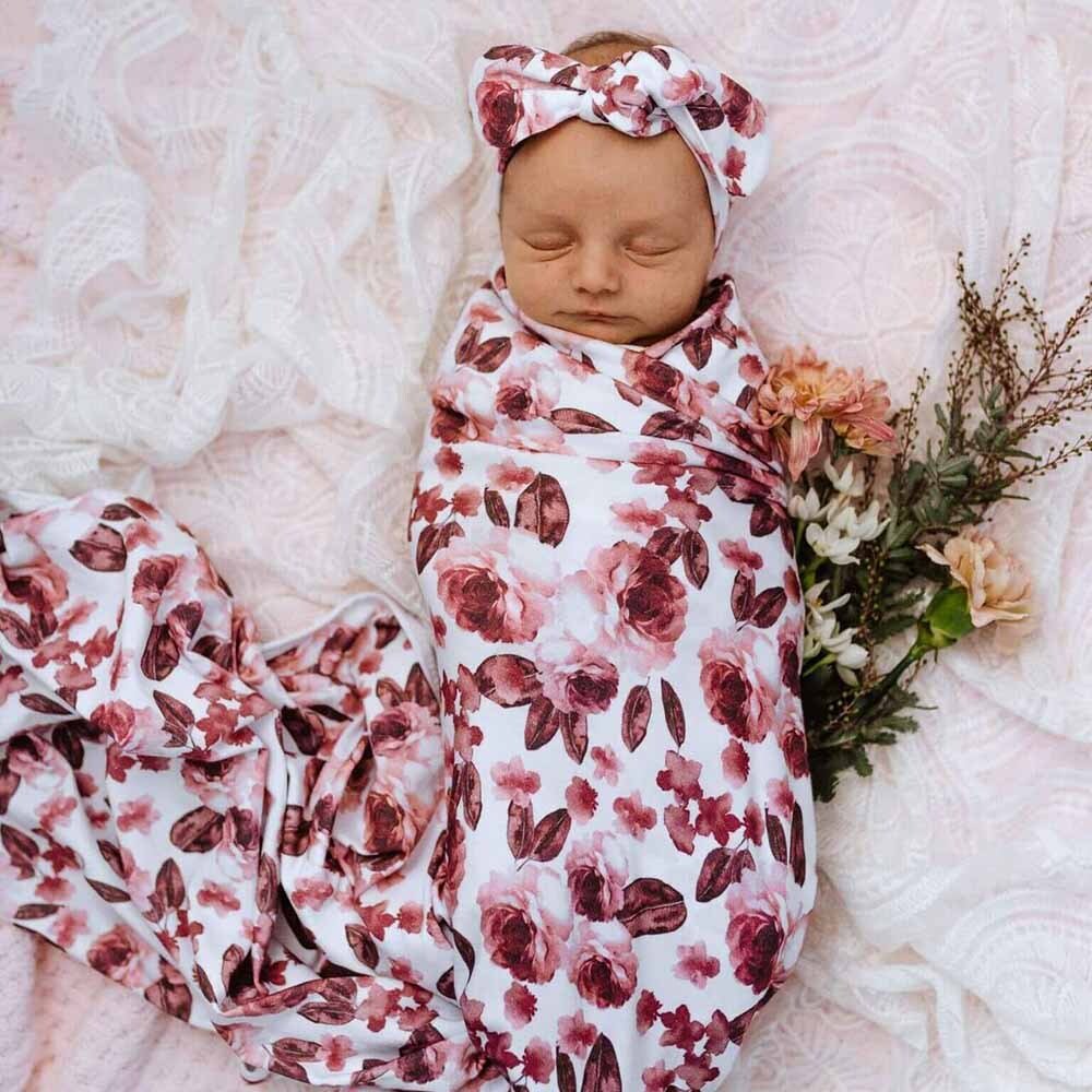 Fleur Organic Baby Jersey Swaddle Wrap & Topknot Snuggle Hunny