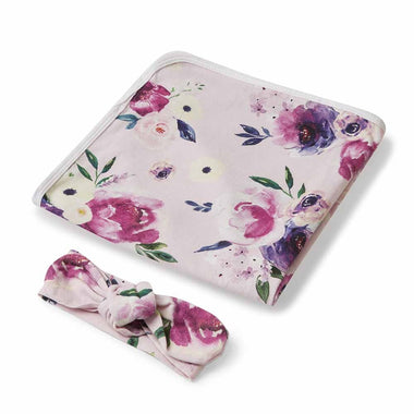 Floral Kiss Baby Jersey Wrap & Topknot Set-Snuggle Hunny