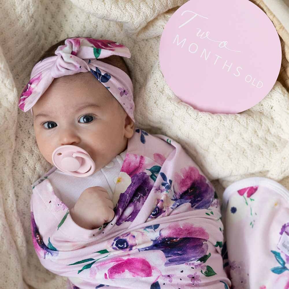 Floral Kiss Baby Jersey Wrap & Topknot Set | Snuggle Hunny