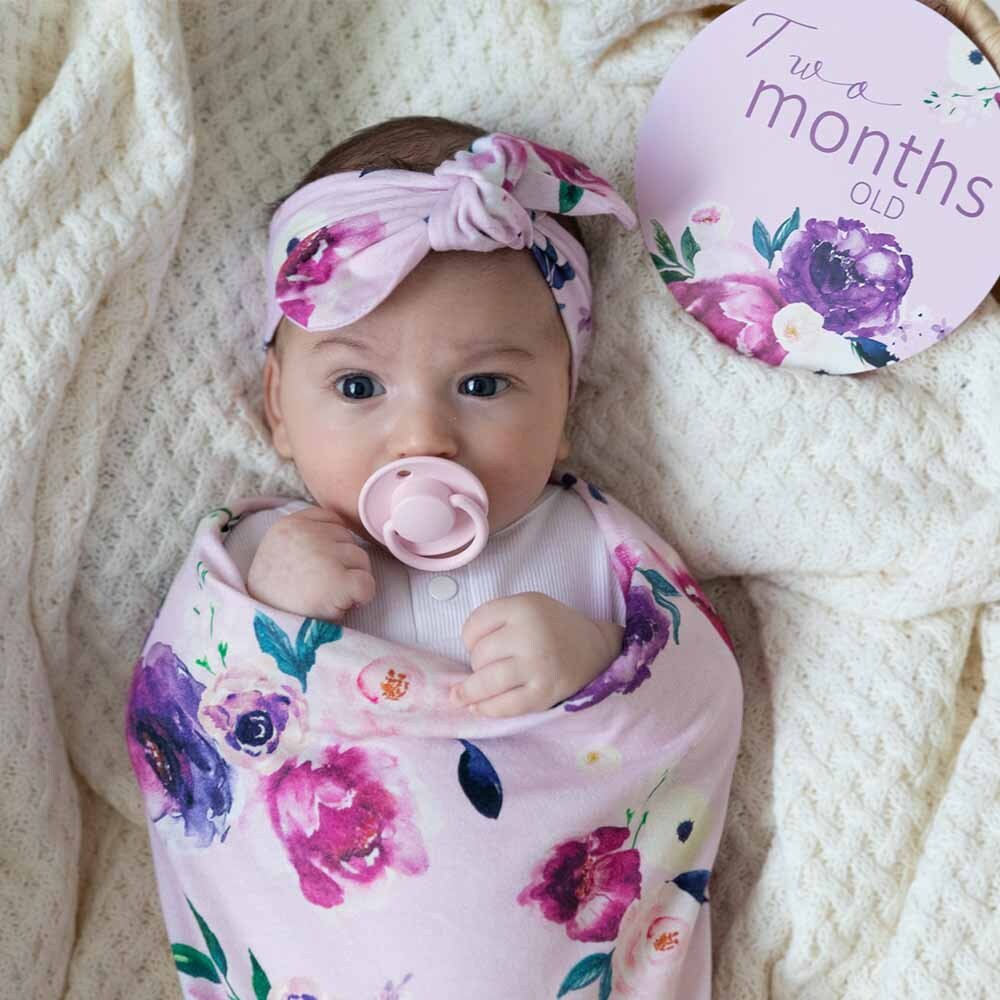 Floral Kiss Baby Jersey Wrap & Topknot Set | Snuggle Hunny