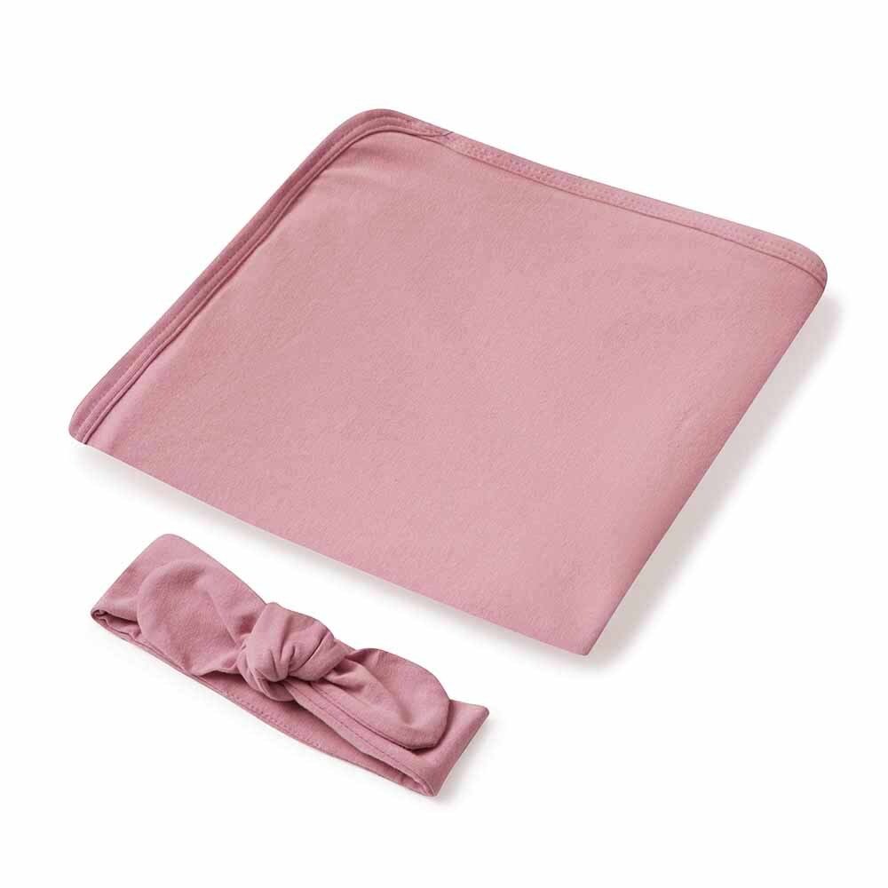 Jewel Pink Baby Jersey Wrap & Topknot Set - View 2