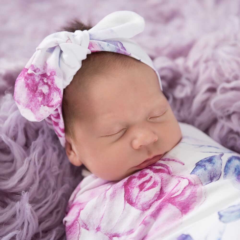 Lilac Skies Baby Jersey Wrap & Topknot Set - View 3