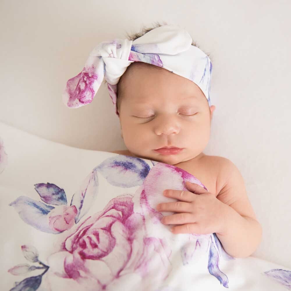 Lilac Skies Baby Jersey Wrap & Topknot Set - View 6