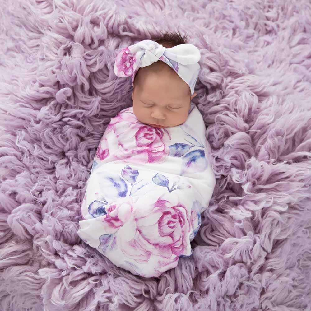 Lilac Skies Baby Jersey Wrap & Topknot Set - View 7