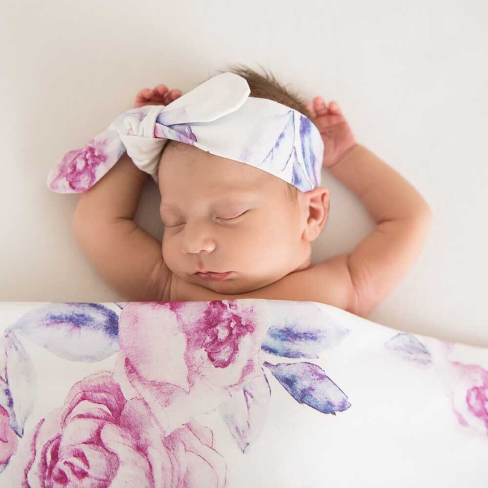 Lilac Skies Baby Jersey Wrap & Topknot Set-Snuggle Hunny