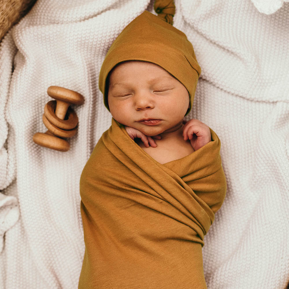 Mustard Baby Jersey Swaddle Wrap Beanie Snuggle Hunny