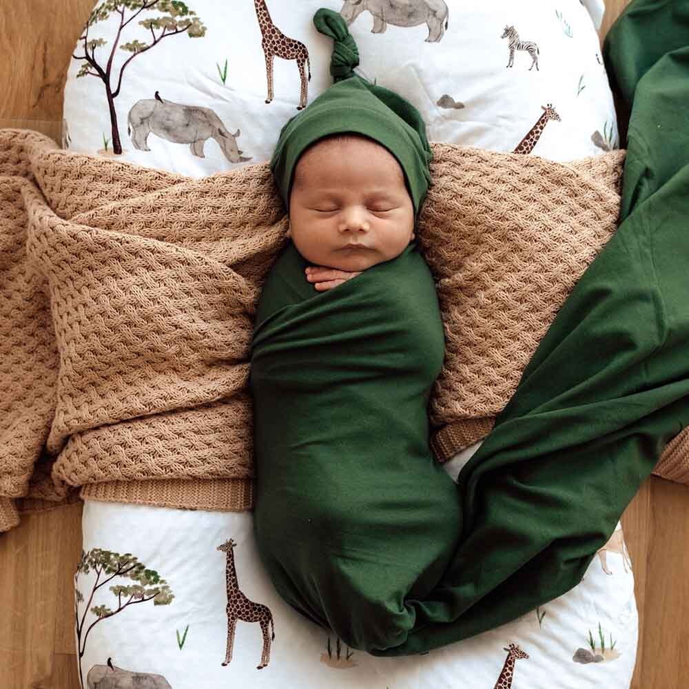 Olive Baby Jersey Wrap & Beanie Set - View 6