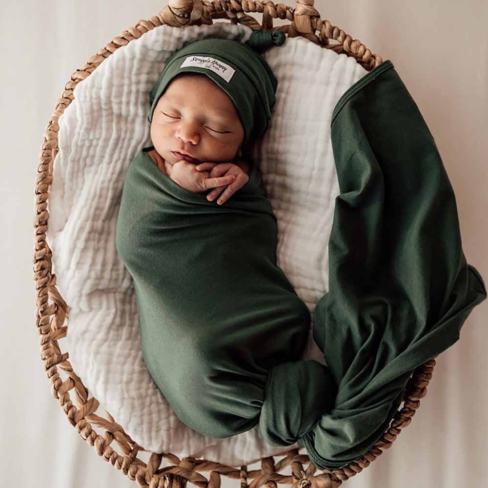 Olive Baby Jersey Wrap & Beanie Set - View 7