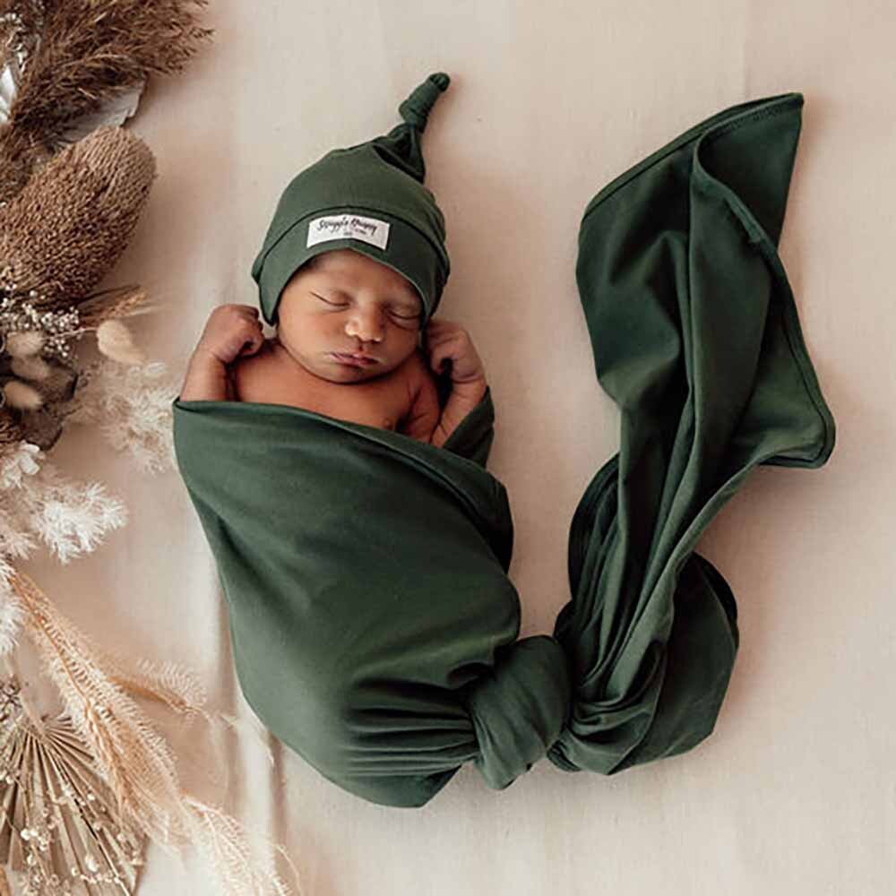 Olive Baby Jersey Wrap & Beanie Set - View 8