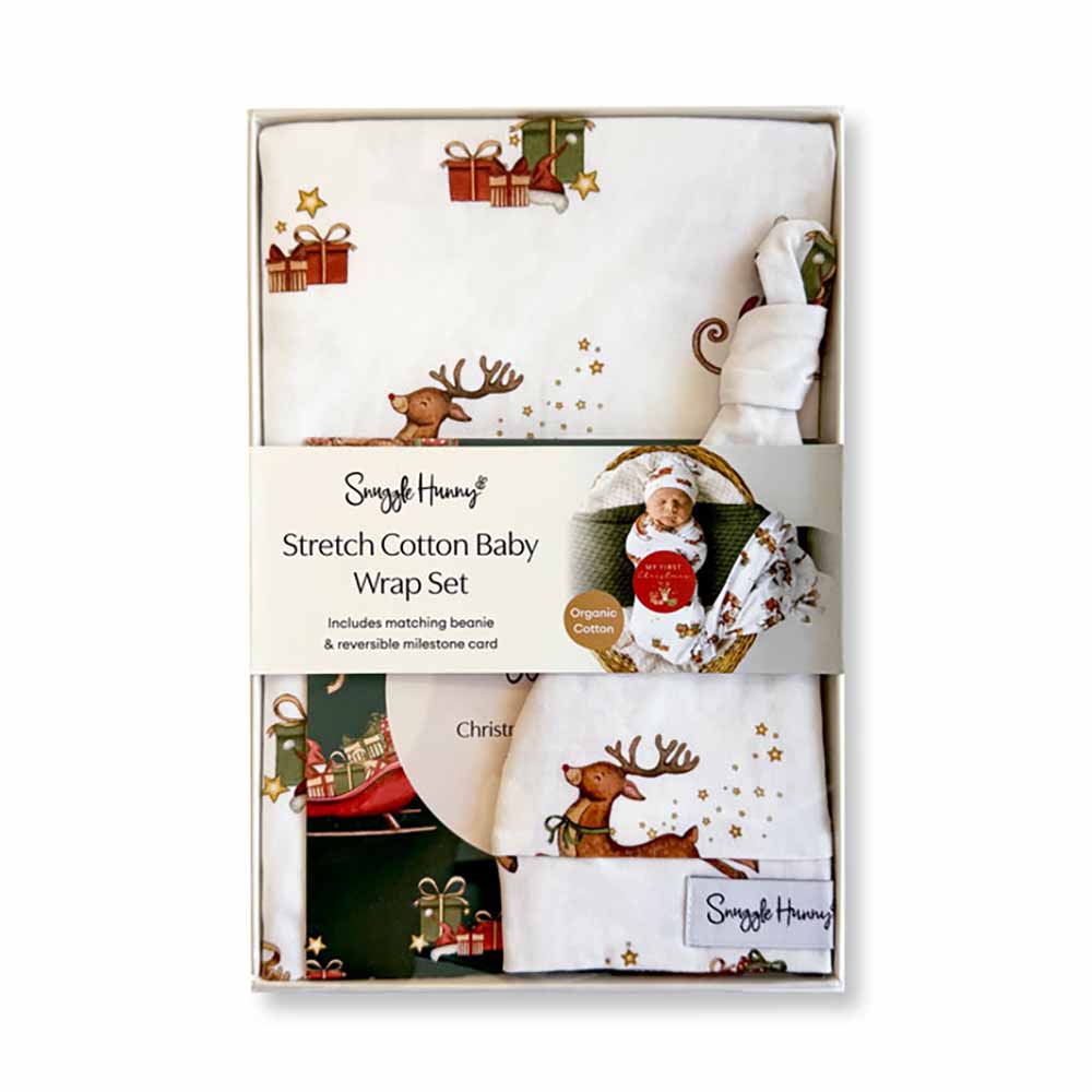 Reindeer Organic Jersey Wrap & Beanie Set + Milestone Card - View 10