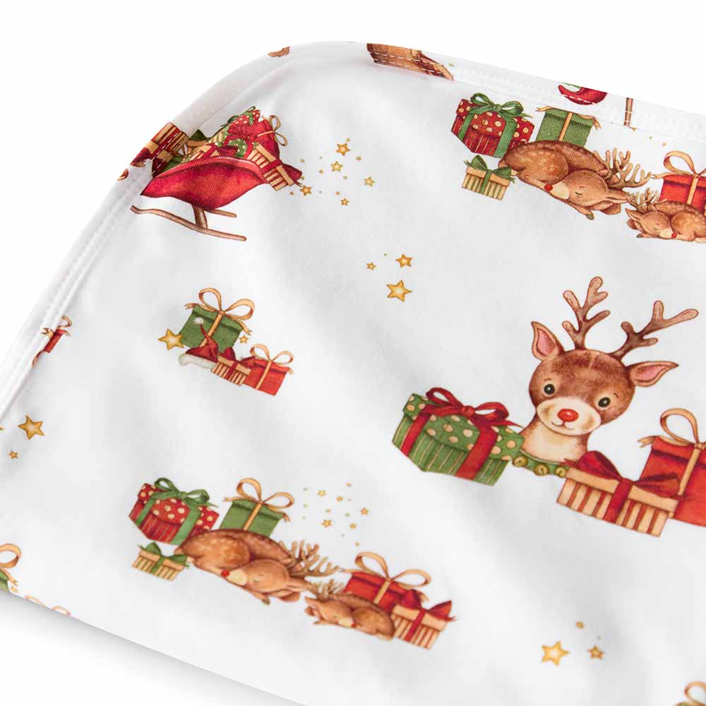 Reindeer Organic Jersey Wrap & Beanie Set + Milestone Card - View 4