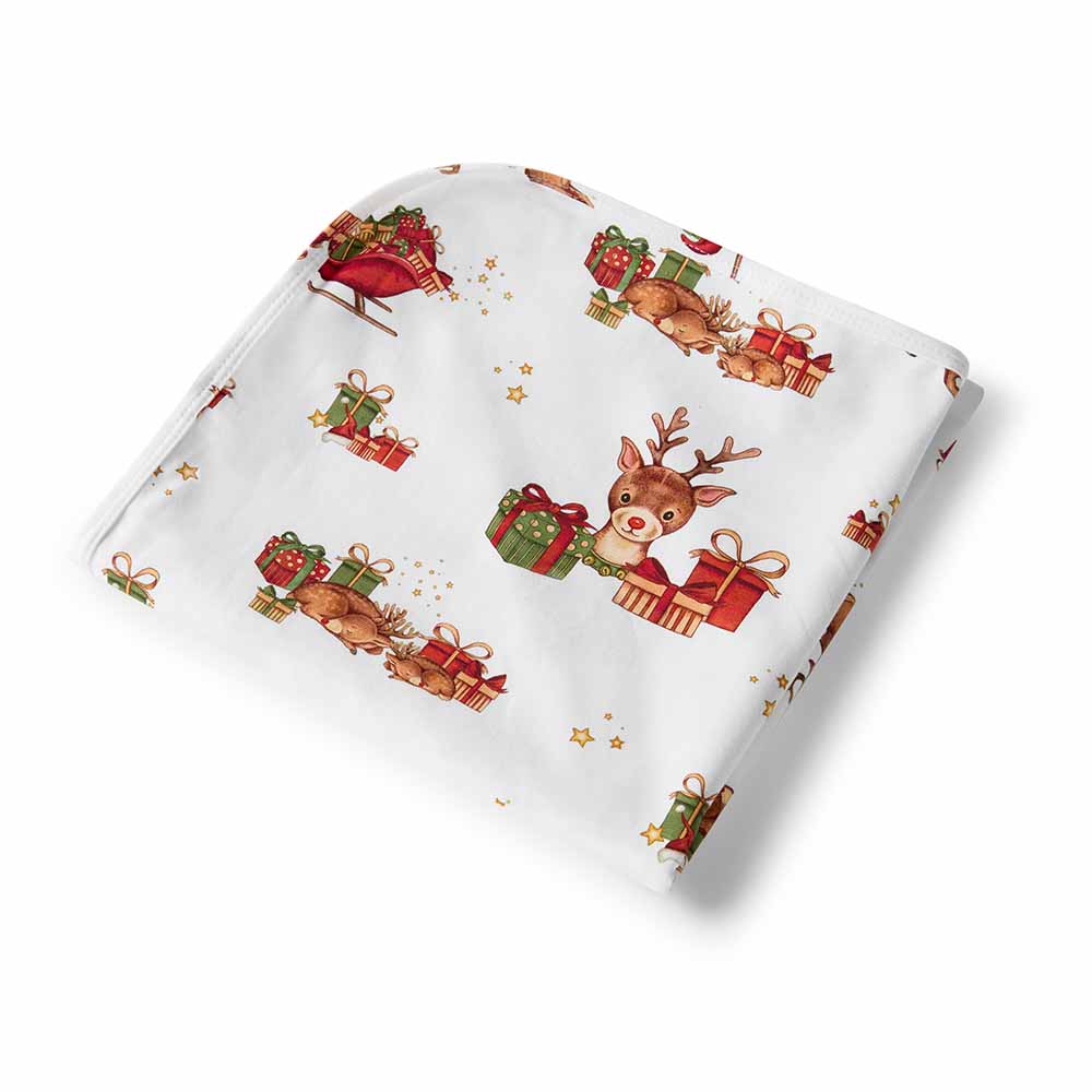 Reindeer Organic Jersey Wrap & Beanie Set + Milestone Card - View 5