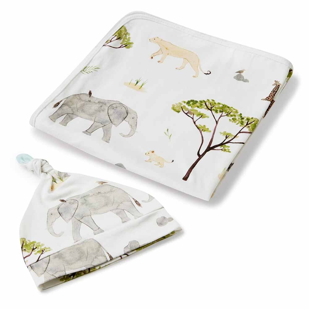 Safari Organic Baby Jersey Swaddle Wrap & Beanie Set Snuggle Hunny
