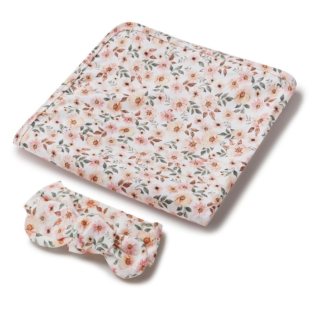 Spring Floral Organic Jersey Wrap & Topknot Set - View 2