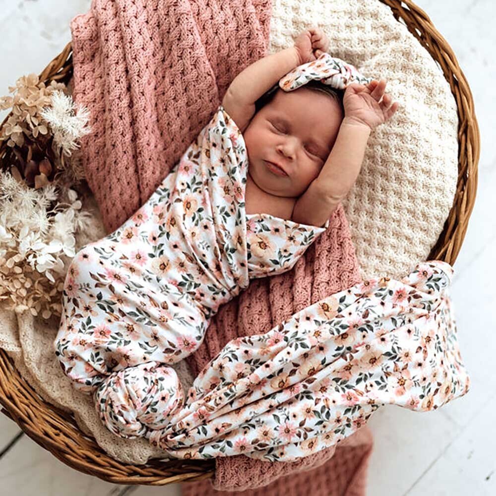 Spring Floral Organic Jersey Wrap & Topknot Set - View 4