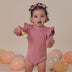 Jewel Pink Rib Long Sleeve Organic Bodysuit with Frill | Snuggle Hunny