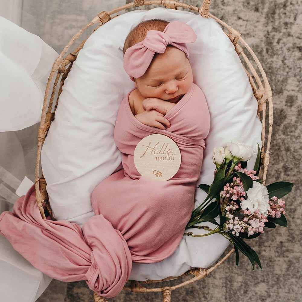 Jewel Pink Baby Jersey Wrap & Topknot Set-Snuggle Hunny