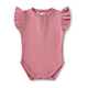 Jewel Pink Rib Short Sleeve Organic Bodysuit with Frill - Thumbnail 2
