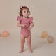 Jewel Pink Rib Short Sleeve Organic Bodysuit with Frill - Thumbnail 6