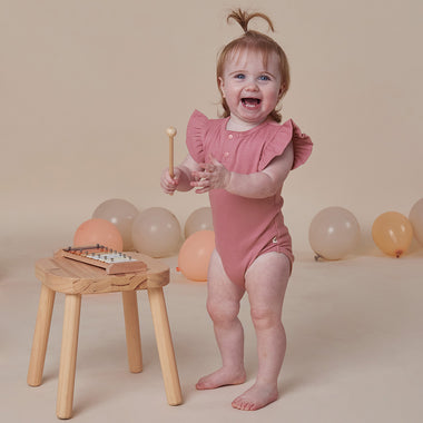 Jewel Pink Rib Short Sleeve Organic Bodysuit with Frill| Snuggle Hunny