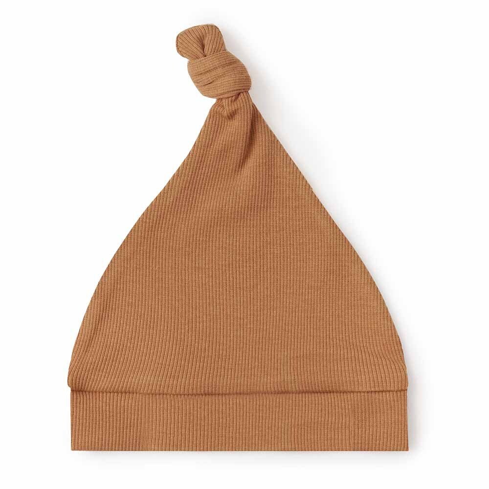 Chestnut Ribbed Organic Knotted Beanie - View 2