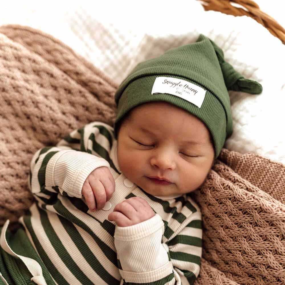 Organic Olive Green Ribbed Knotted Baby Beanie Snuggle Hunny