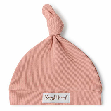 Knotted Beanie - Rose Ribbed Organic Knotted Beanie