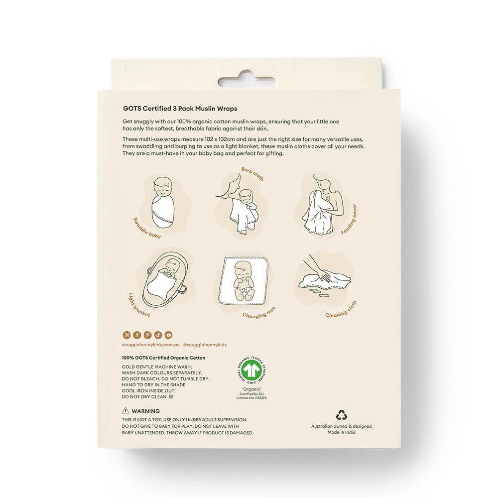 Large Organic Muslin Wraps 3 Pack - Dog Park/Sage/Pebble - View 3