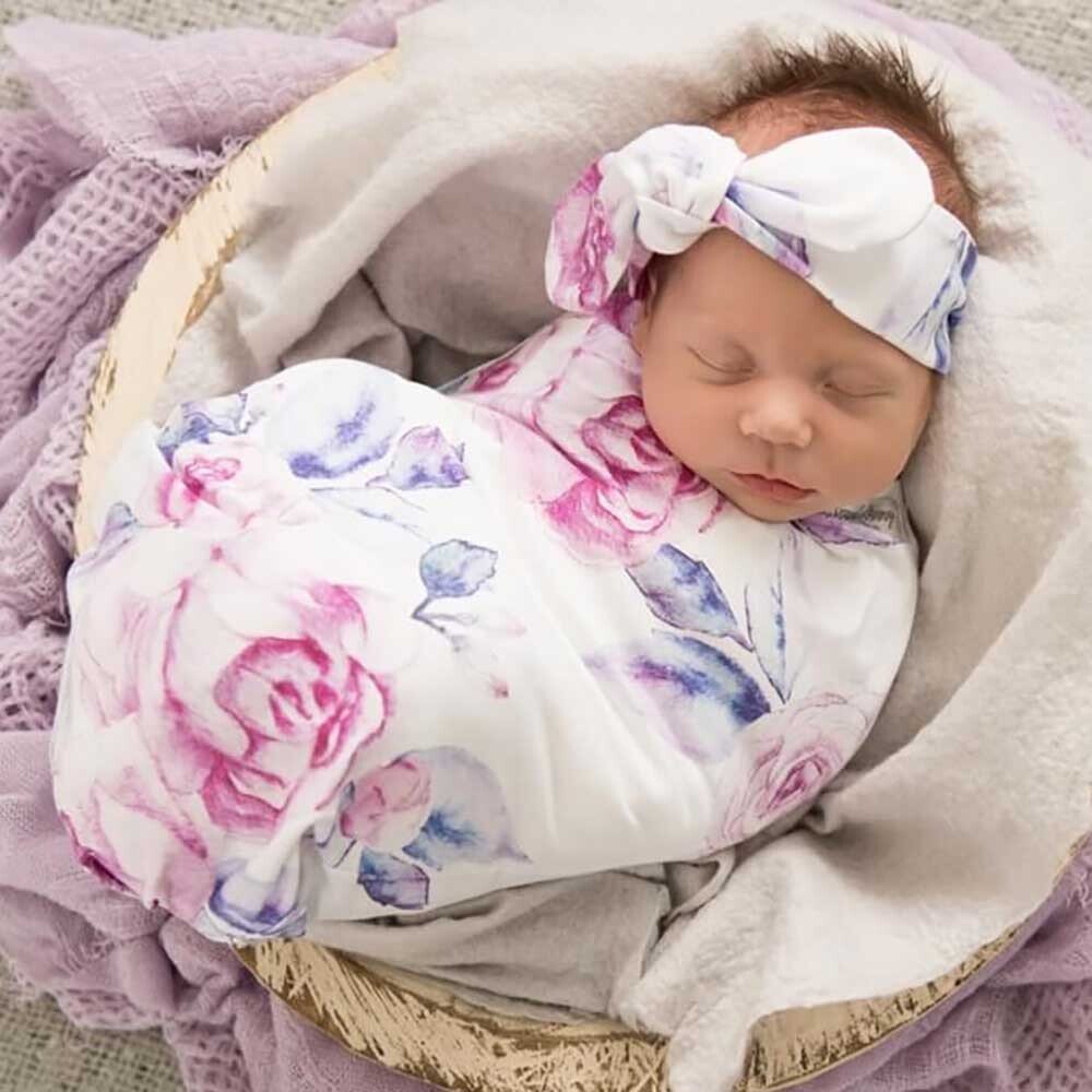 Lilac Skies Baby Jersey Wrap & Topknot Set - View 1