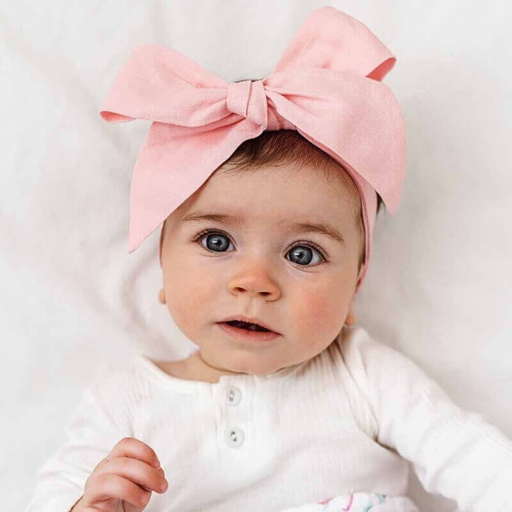 Baby Pink Pre-Tied Linen Bow - Baby & Toddler - View 3