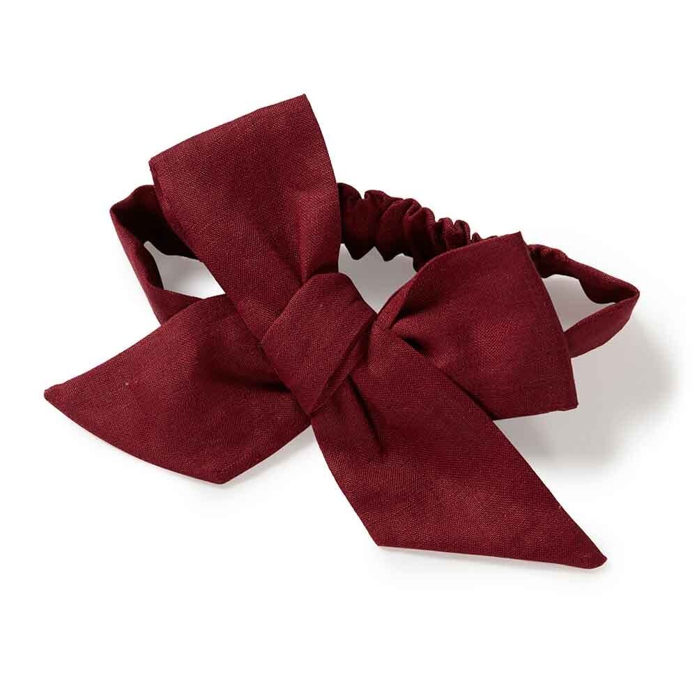 Burgundy Pre-Tied Linen Bow - Baby & Toddler - View 2