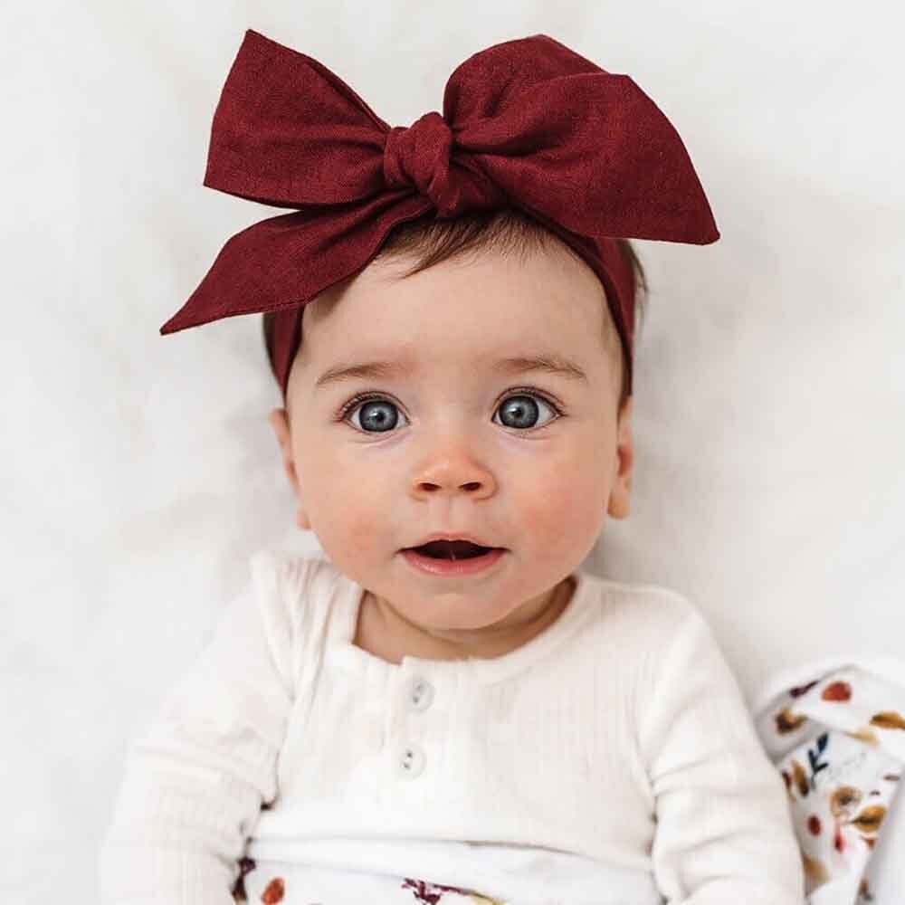 Burgundy Pre-Tied Linen Bow - Baby & Toddler - View 3