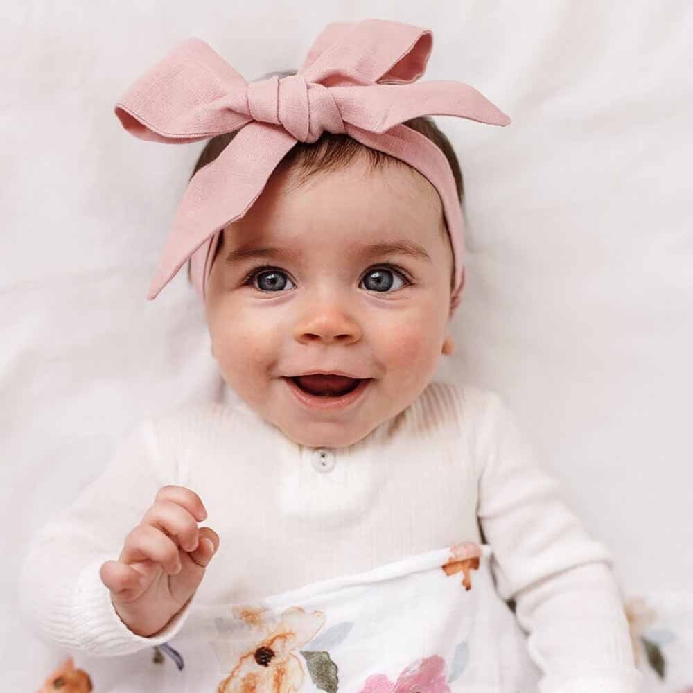 Dusty Pink Pre-Tied Linen Bow - Baby & Toddler | Snuggle Hunny