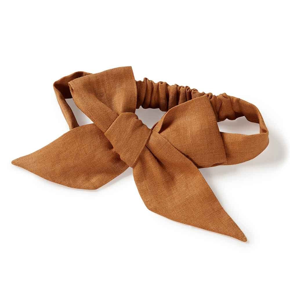 Mustard Pre-Tied Linen Bow - Baby & Toddler - View 2