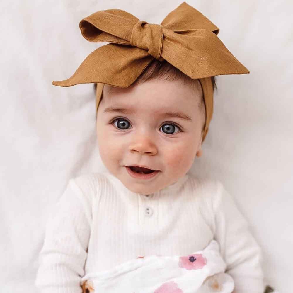 Mustard Pre-Tied Linen Bow - Baby & Toddler - View 3