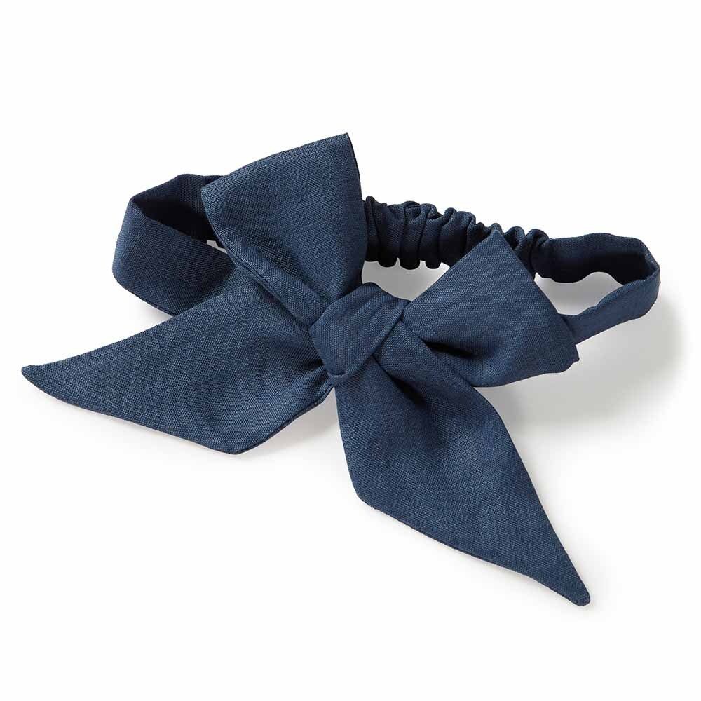 Navy Blue Pre-Tied Linen Bow - Baby & Toddler - View 2