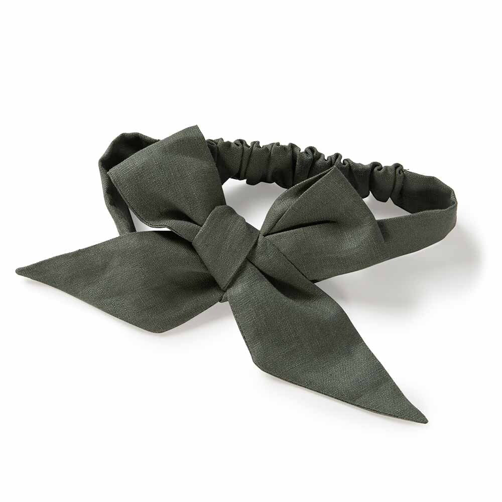 Olive Pre-Tied Linen Bow - Baby & Toddler - View 2