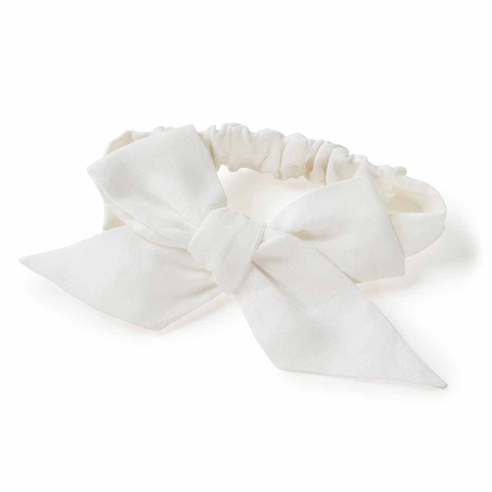 White Pre-Tied Linen Bow - Baby & Toddler - View 2